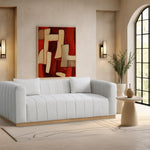 Lucia 90.5" Linen Textured Fabric Upholstered Sofa in Cream