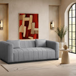 Lucia 90.5" Linen Textured Fabric Upholstered Sofa in Grey