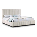 Lucia Linen Textured Fabric Upholstered King Bed in Beige