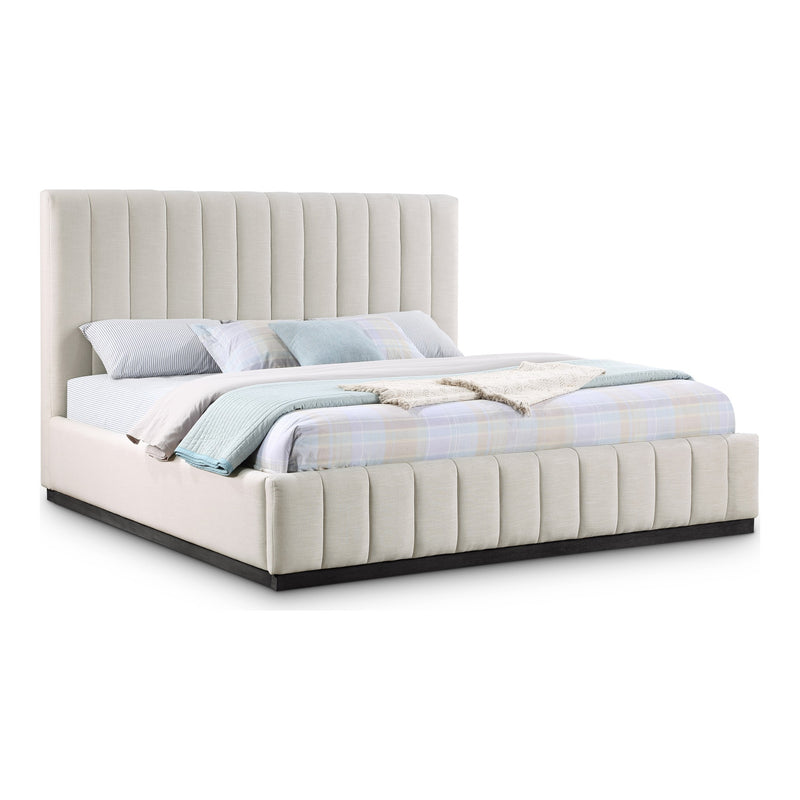 Lucia Linen Textured Fabric Upholstered King Bed in Beige