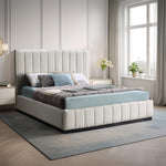 Lucia Linen Textured Fabric Upholstered King Bed in Beige