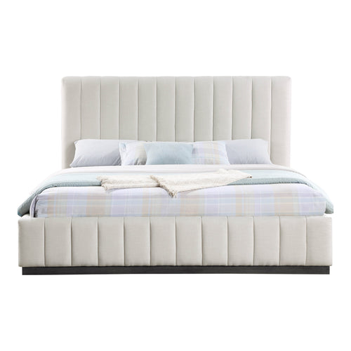Lucia Linen Textured Fabric Upholstered King Bed in Beige