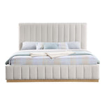 Lucia Linen Textured Fabric Upholstered King Bed in Cream