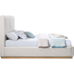 Lucia Linen Textured Fabric Upholstered King Bed in Cream