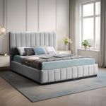 Lucia Linen Textured Fabric Upholstered King Bed in Grey