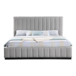 Lucia Linen Textured Fabric Upholstered King Bed in Grey