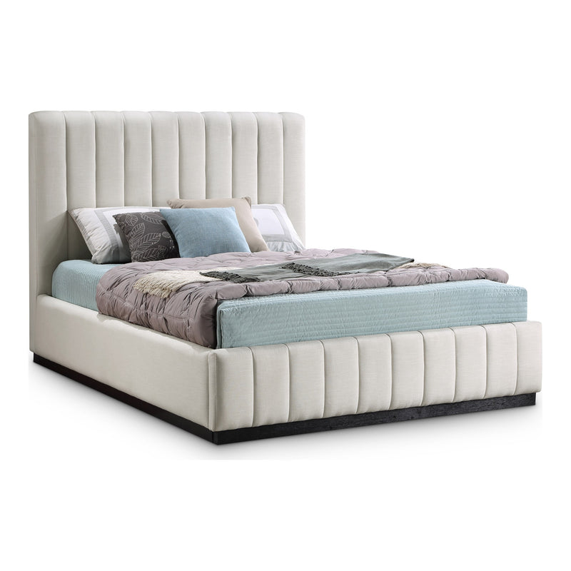 Lucia Linen Textured Fabric Upholstered Queen Bed in Beige