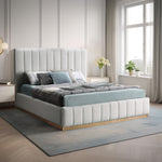 Lucia Linen Textured Fabric Upholstered Queen Bed in Cream