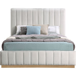 Lucia Linen Textured Fabric Upholstered Queen Bed in Cream