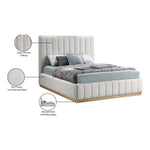 Lucia Linen Textured Fabric Upholstered Queen Bed in Cream