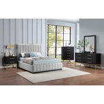 Lucia Linen Textured Fabric Upholstered Queen Bed in Grey
