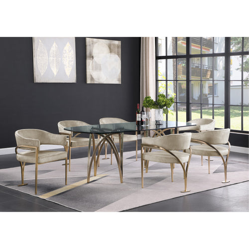 Madelyn 90.5" Glass Top And Metal Base Dining Table in Gold
