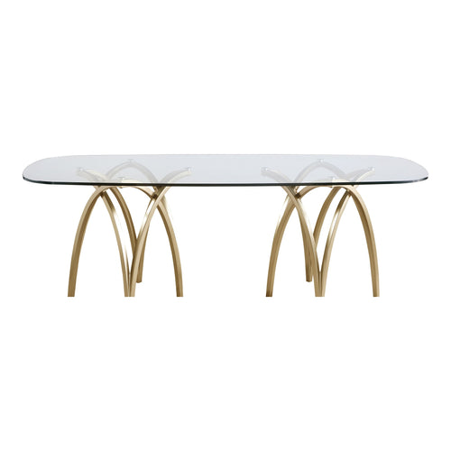 Madelyn 90.5" Glass Top And Metal Base Dining Table in Gold