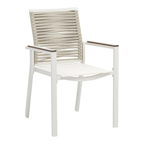 Maldives Mesh And Rope Fabric Outdoor Patio Dining Arm Chair in Beige