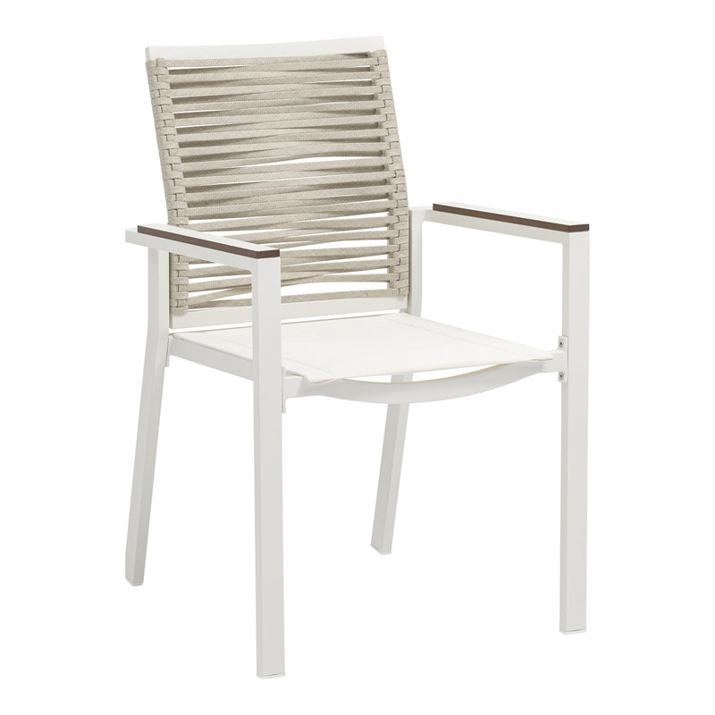 Maldives Mesh And Rope Fabric Outdoor Patio Dining Arm Chair in Beige