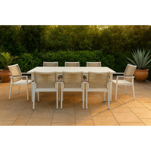 Maldives Mesh And Rope Fabric Outdoor Patio Dining Arm Chair in Beige