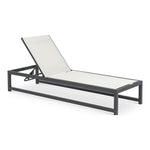 Maldives Adjustable Mesh Water Resistant Fabric Outdoor Patio Adjustable Sun Chaise Lounge in Cream