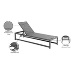 Maldives Adjustable Mesh Water Resistant Fabric Outdoor Patio Adjustable Sun Chaise Lounge in Grey