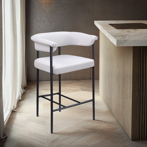 Malin Linen Textured Fabric Upholstered Counter Stool in Cream