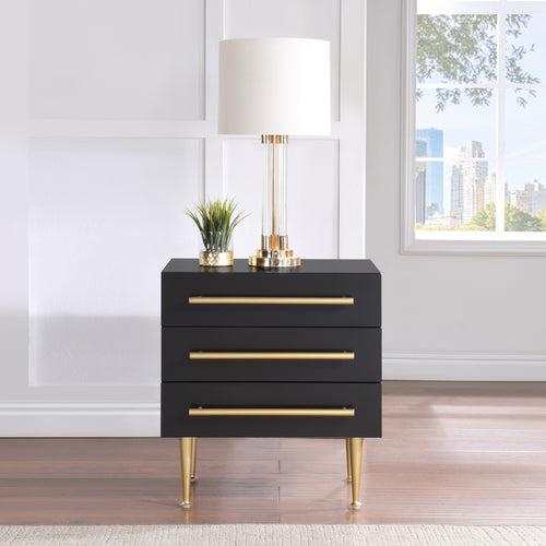 Marisol Wood Veneer And Iron Nightstand in Black