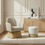 Marlowe Linen Textured Fabric Upholstered Swivel Accent Chair in Beige