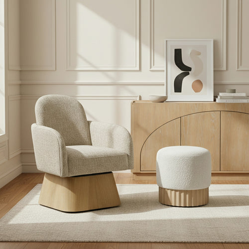 Marlowe Linen Textured Fabric Upholstered Swivel Accent Chair in Beige