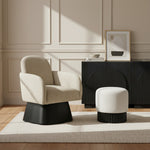 Marlowe Linen Textured Fabric Upholstered Swivel Accent Chair in Beige