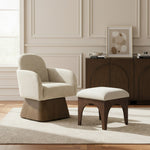Marlowe Linen Textured Fabric Upholstered Swivel Accent Chair in Beige