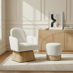 Marlowe Linen Textured Fabric Upholstered Swivel Accent Chair in Cream