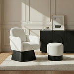 Marlowe Linen Textured Fabric Upholstered Swivel Accent Chair in Cream