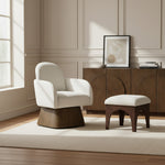 Marlowe Linen Textured Fabric Upholstered Swivel Accent Chair in Cream