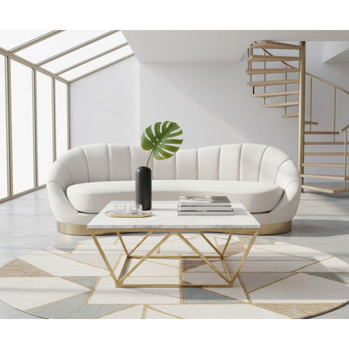 Mason Marble Veneer Top And Steel Base Coffee Table in Gold