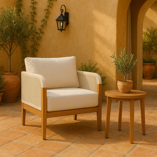 Maui Water Resistant Fabric Upholstered Outdoor Patio Chair in Cream