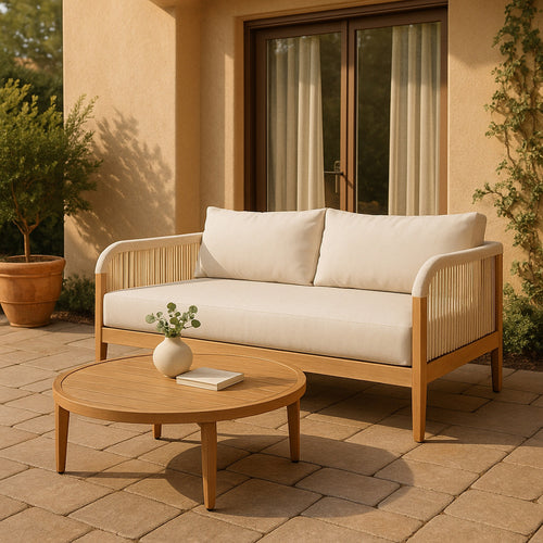 Maui 68" Water Resistant Fabric Upholstered Outdoor Patio Loveseat in Cream