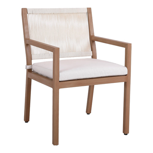 Maui Water Resistant Fabric Upholstered Outdoor Patio Dining Arm Chair in Cream
