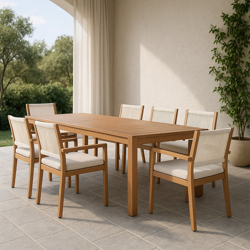 Maui Water Resistant Fabric Upholstered Outdoor Patio Dining Arm Chair in Cream