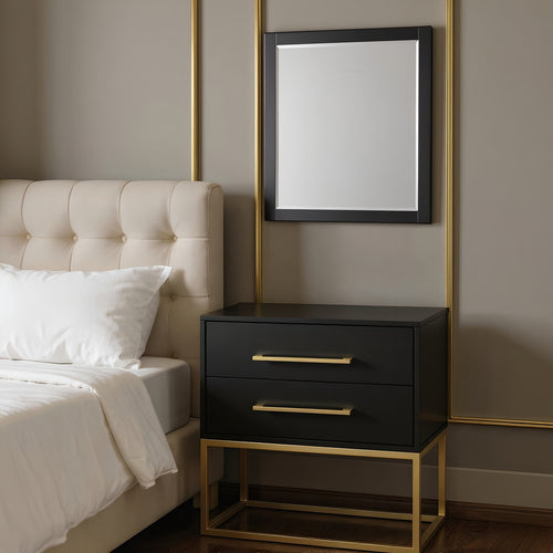 Maxine Wood Veneer And Iron Mirror in Black