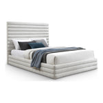 Maxwell Linen Textured Fabric Upholstered King Bed (3 Boxes) in Cream