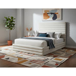 Maxwell Linen Textured Fabric Upholstered King Bed (3 Boxes) in Cream
