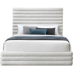 Maxwell Linen Textured Fabric Upholstered King Bed (3 Boxes) in Cream