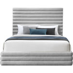 Maxwell Linen Textured Fabric Upholstered King Bed (3 Boxes) in Grey