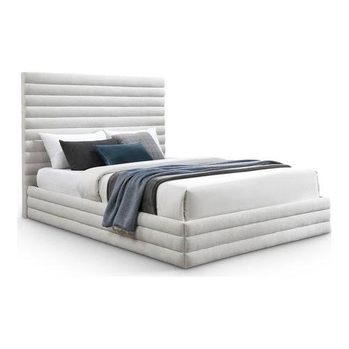 Maxwell Linen Textured Fabric Upholstered Queen Bed (3 Boxes) in Cream