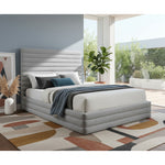 Maxwell Linen Textured Fabric Upholstered Queen Bed (3 Boxes) in Grey