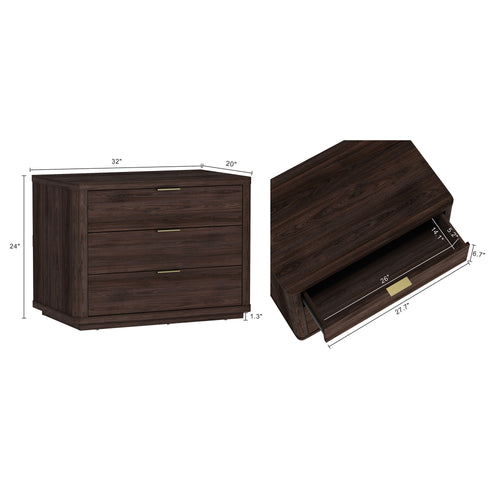 Evelyn 32" Nightstand (3-Drawer) in Brown