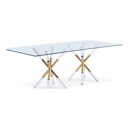 Mercury 84" Glass Top, Acrylic And Metal Base Dining Table in Gold