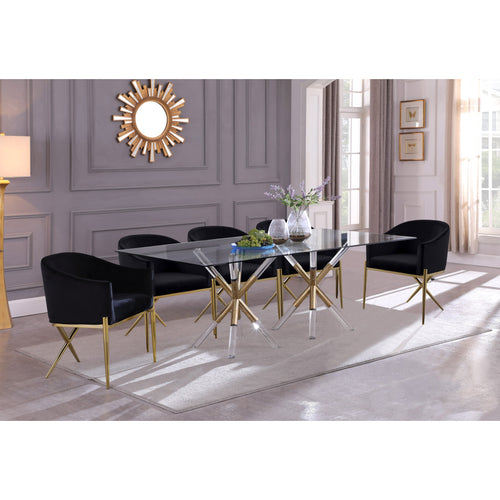 Mercury 84" Glass Top, Acrylic And Metal Base Dining Table in Gold