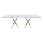 Mercury 84" Glass Top, Acrylic And Metal Base Dining Table in Gold