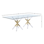 Mercury 84" Glass Top, Acrylic And Metal Base Dining Table in Gold