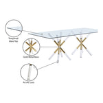 Mercury 84" Glass Top, Acrylic And Metal Base Dining Table in Gold