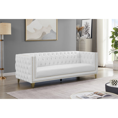 Michelle 90" Vegan Leather Upholstered Sofa in White